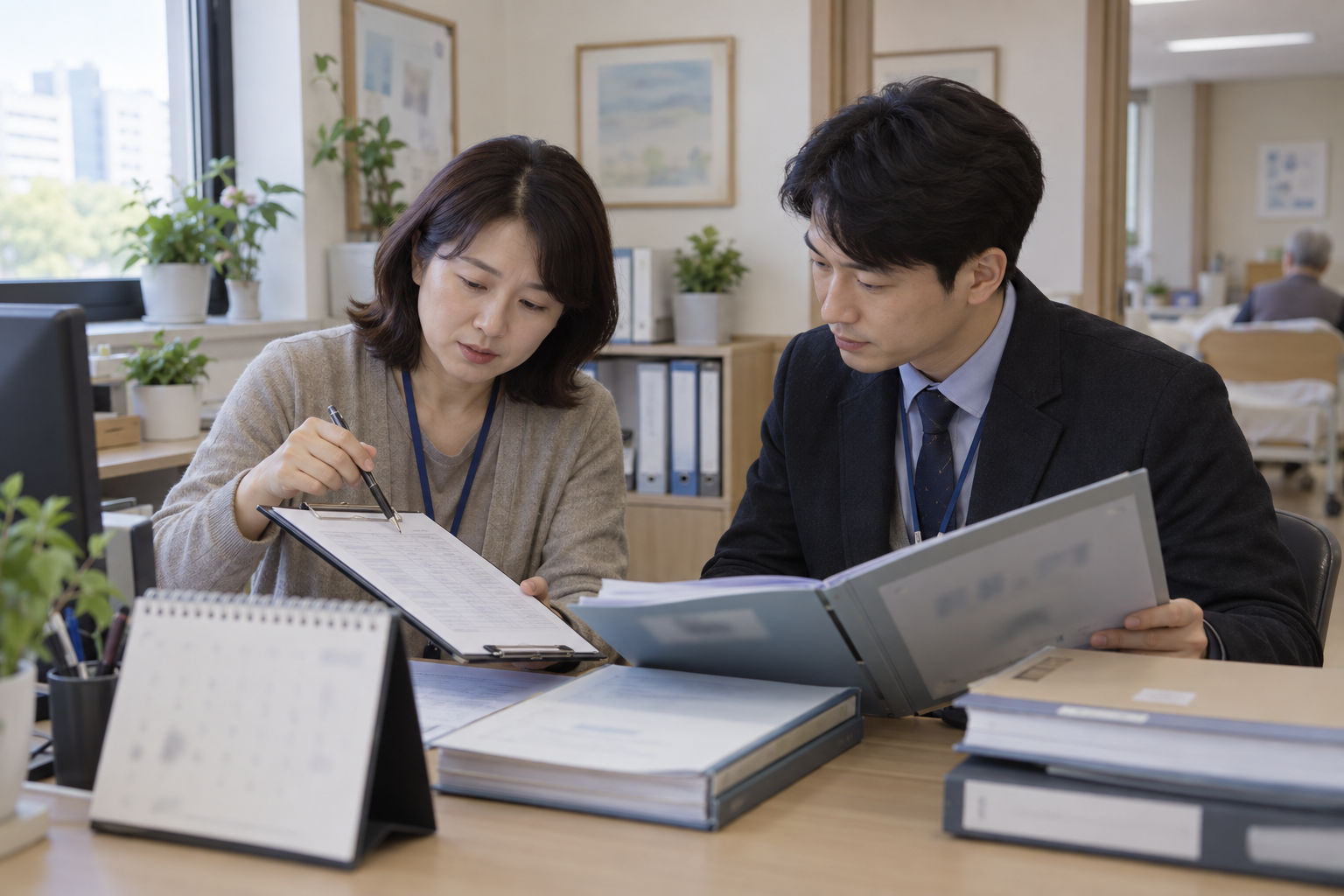 안산시 사회복지시설 담당자와 복지 공무원이 시설 자격과 입소인원을 확인하는 모습