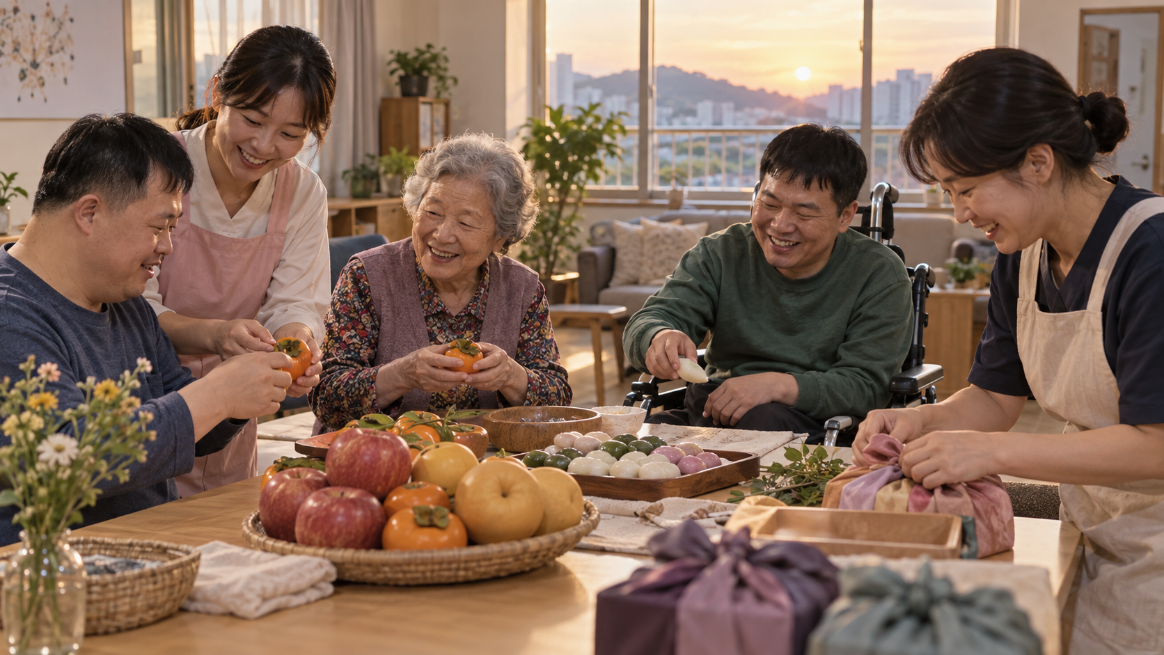 안산시 사회복지 생활시설에서 입소자와 돌봄 종사자가 함께 추석 준비를 하는 모습