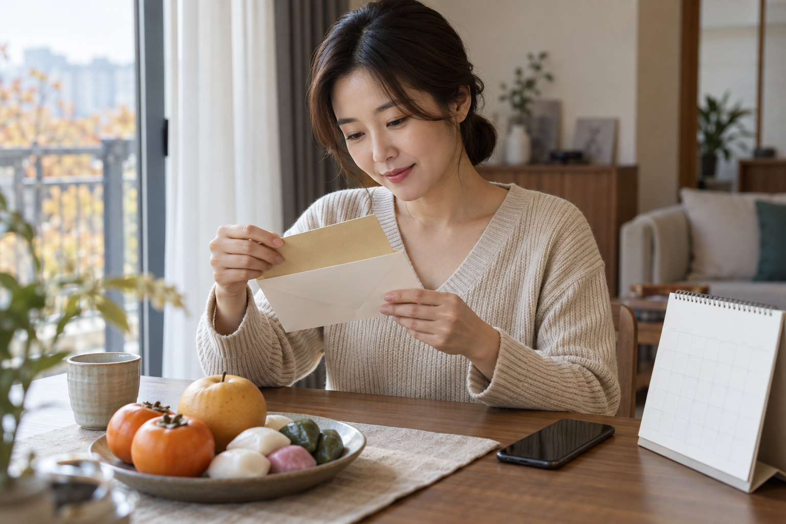 대전 중구 수급자 가구가 전달받은 추석 상품권 봉투와 사용 안내를 확인하는 모습