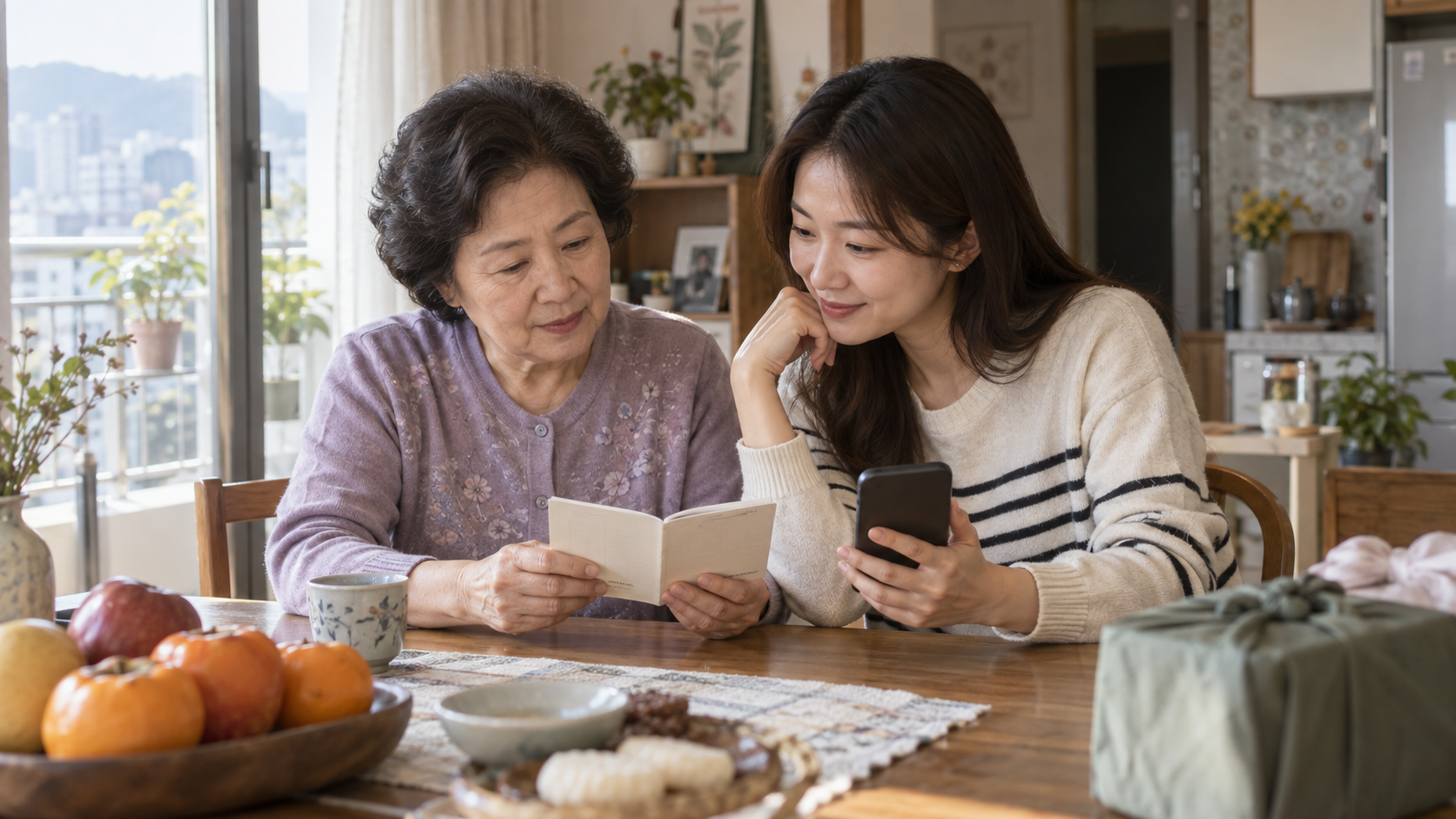 강남구 저소득가구가 추석 위문금 지급 여부를 확인하는 모습