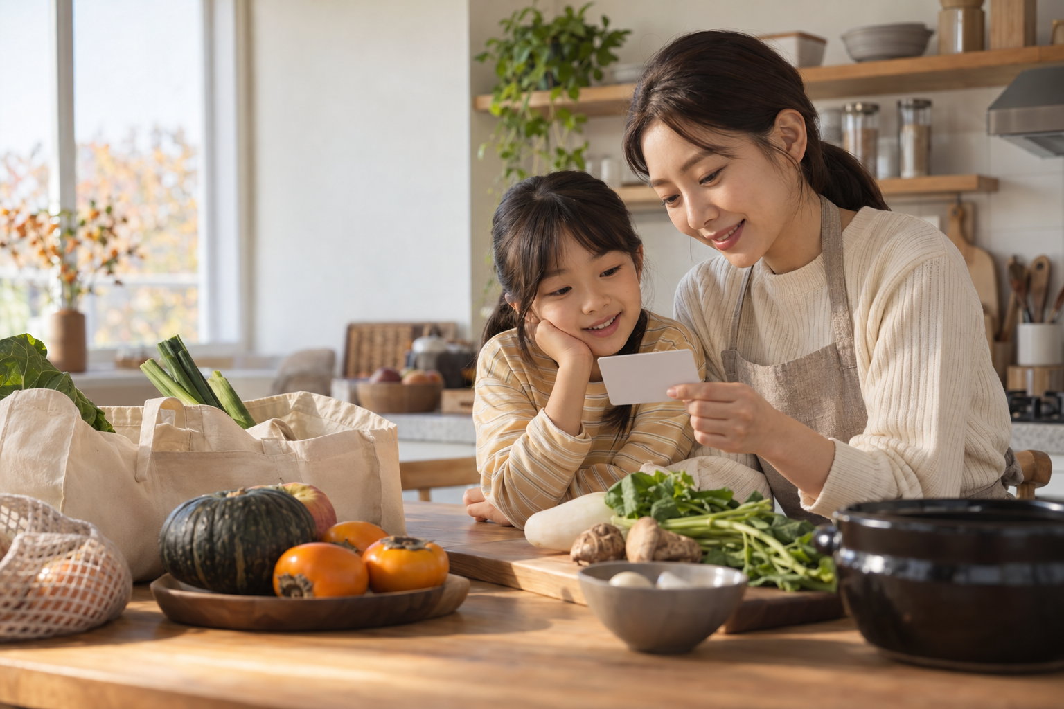원주시 결식우려 아동과 보호자가 추석 연휴 식사 준비와 아동급식카드를 확인하는 모습