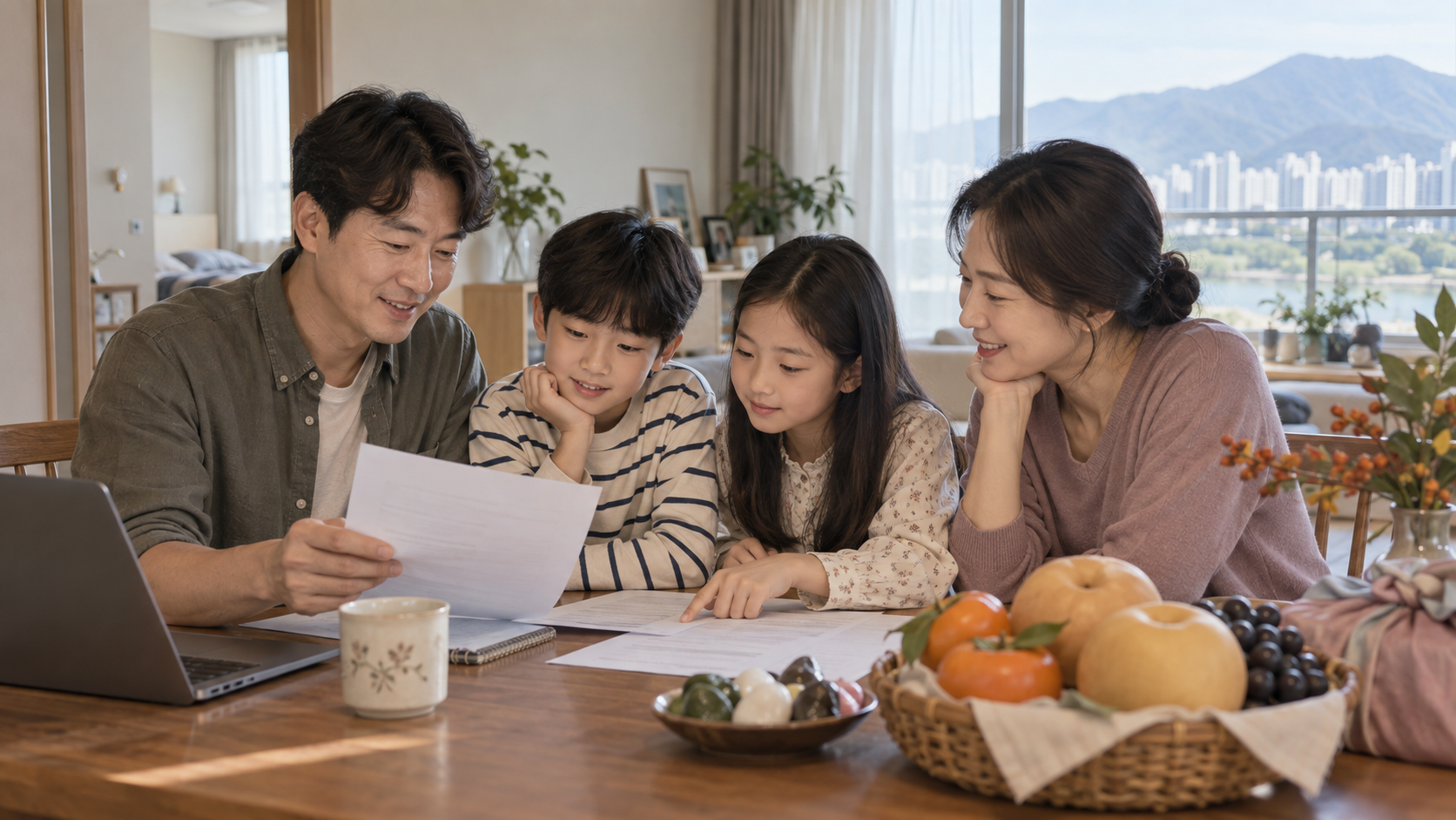 양산시 생계·의료급여 수급가구가 추석 명절위문금의 가구원별 지급기준을 확인하는 모습