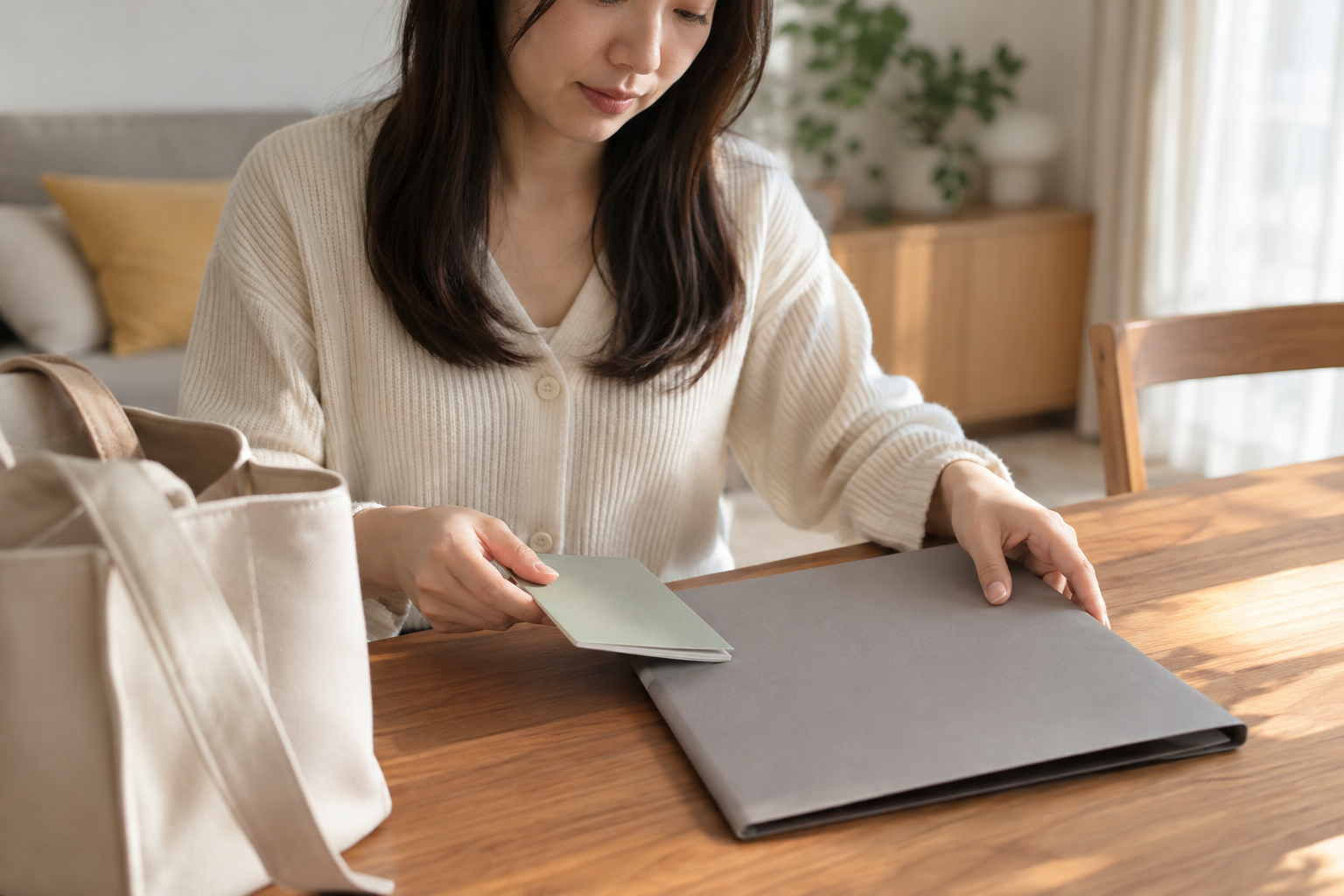 신청에 필요한 빈 서류철과 증빙을 정리하는 연출 사진