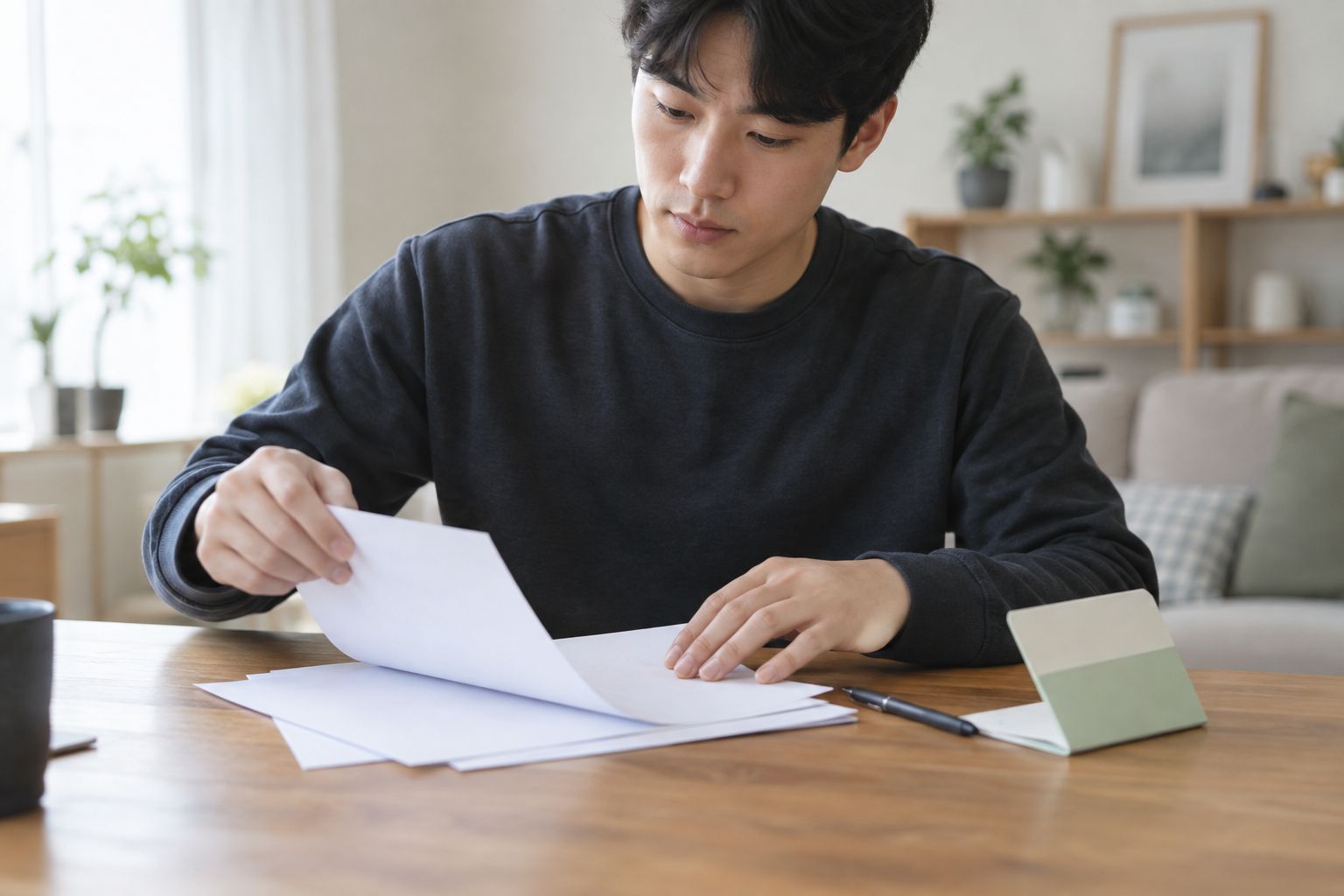 전역한 구직자가 빈 신청서와 구직 증빙을 준비하는 연출 사진