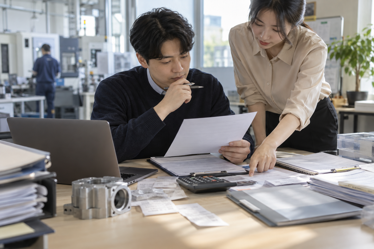 기업 담당자들이 사업화 비용과 지출증빙 자료를 확인하는 연출 사진